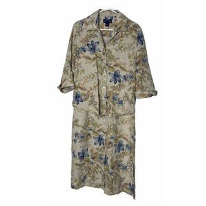Charter Club Size 12 Maxi Linen Dress Shirt Set Floral Button Front Sleeveless